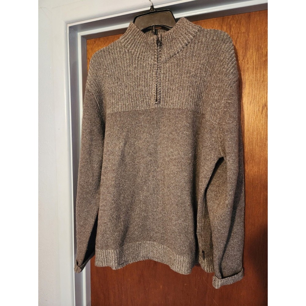 Woolrich Sweater Mens Size L Brown Shale Heather Quarter Zip 100% Wool Pullover